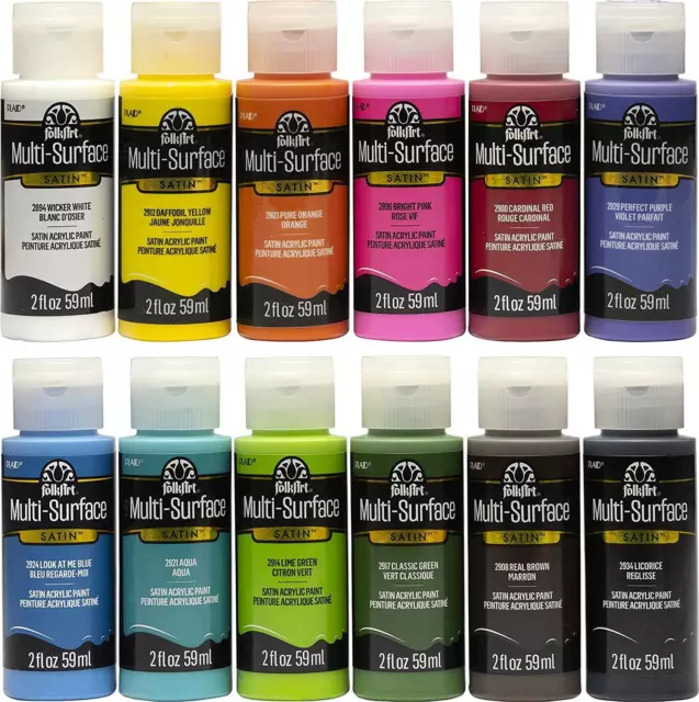 Plaid Folkart - Multi-Surface Satin Acrylfarbe - 59ml - 12er Set