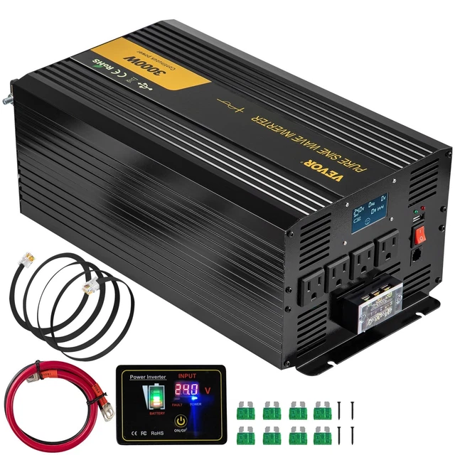 Pure Sine Wave Power Inverter 3000-Watt Car Inverter DC 24-Volt to AC 120-Volt