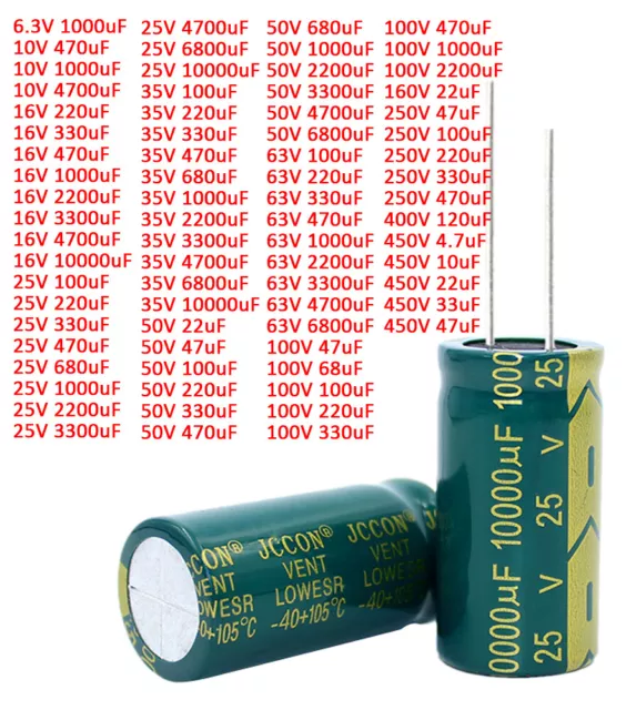 6.3V to 450V High Frequency LOW ESR Radial Electrolytic Capacitors 4.7uF~10000uF