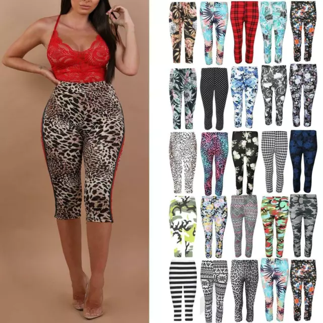 Womens Ladies 3/4 Length Printed Legging Jeggings Stretchy Pants Skinny Leggings