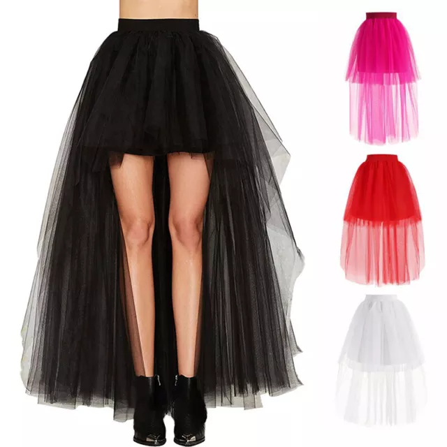Women Lady Mesh Sheer Hi-Low Skirt Half Bustle Tulle Tutu Burlesque Dress Fairy 3