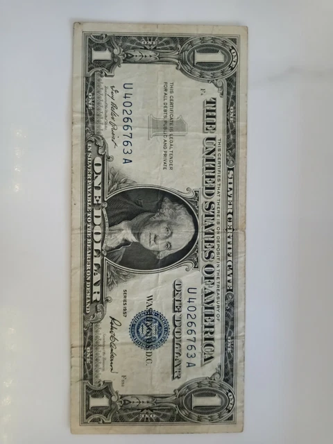 USA  $1 1957 A  Series U  Blue Seal Silver Certificate  Circulated Banknote