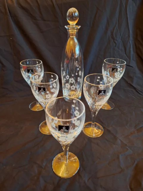 Royal Doulton Chelsea Crystal 5 x Wine Glasses 7.5" (19cm) tall + Decanter