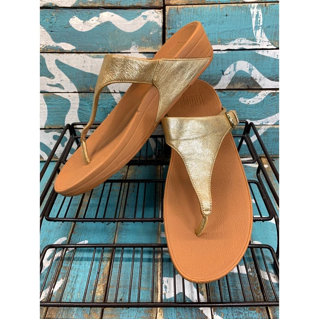 Fitflop The Skinny Womens 10 Gold Metallic Leather Buckle Thong Sandals Shoes