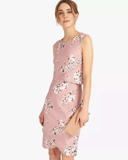 Phase Eight Flo Blossom Print Tiered Sheath Dress pink floral size 4 US (8UK)