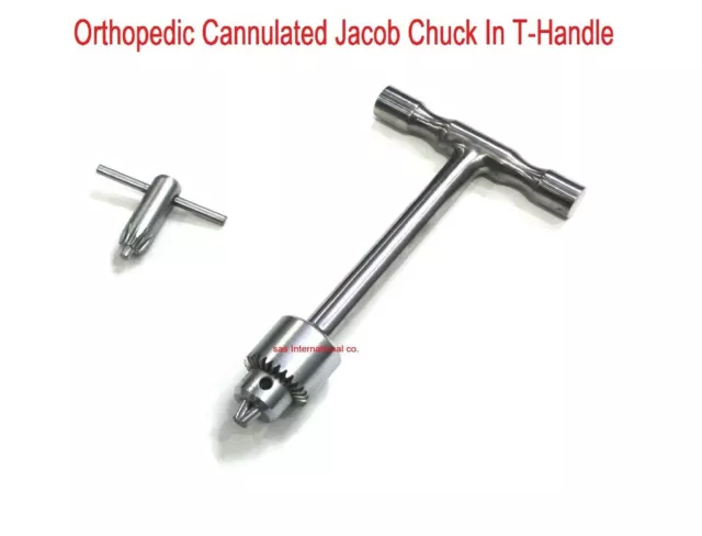 Mandril ortopédico canulado Jacobs con mango en T con llave de acero inoxidable