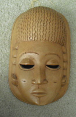 Unique Hand Carved Wood Signed Head Face Mask Wall Hanging