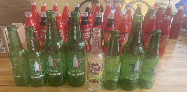 Lotto stock 34 bottiglie BIRRA HEINEKEN COCA COLA Vuote Collezione calcio