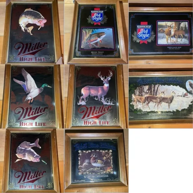 LOT of 8 Collection Miller High Life-PBR-Old Style Wildlife Mirrors Signs Beer