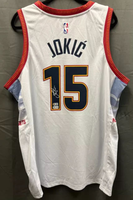 Nikola Jokic Signed White Denver Nuggets Jersey AUTO USA COA Sz XL