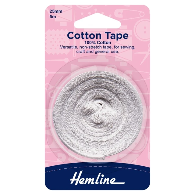 Cinta de algodón Hemline - 5m x 25mm - blanca