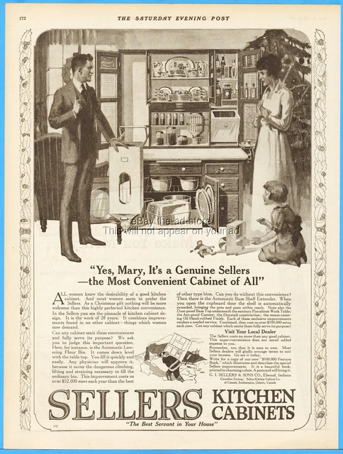 1919 Sellers Kitchen Cabinets Vintage Print Ad Family Christmas Gift Elwood IN