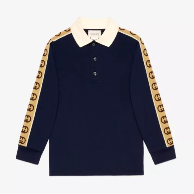Polo Gucci bambini Interlocking G manica lunga - blu scuro