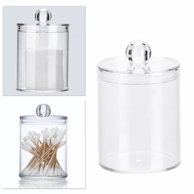 Clear Acrylic Cotton Pad Swab Ear Bud Holder Cosmetic Organiser Storage Jar Case