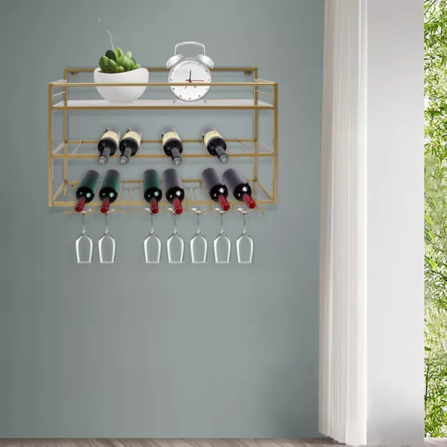 Wall Wine Rack Bottles Holder Hanging Stemware Glass Bottles Rack Storage Shelf