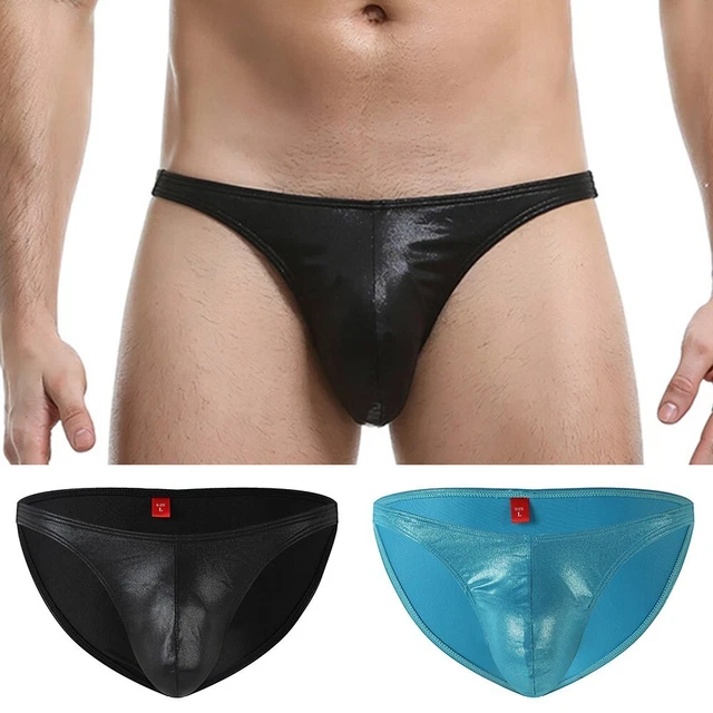 Sexy Hommes Cuir Bikini Boxer Slip Effet Mouillé sous-Vêtement Pochette
