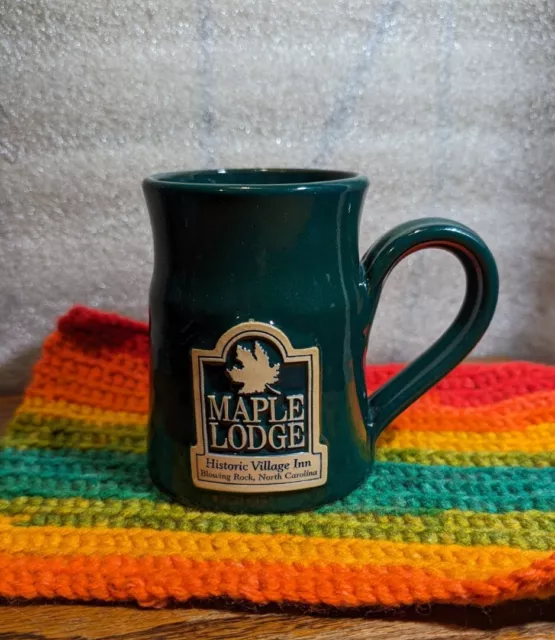 MAPLE LODGE Historic Village Inn, Blowing Rock, NC"  Green Stoneware coffee mug