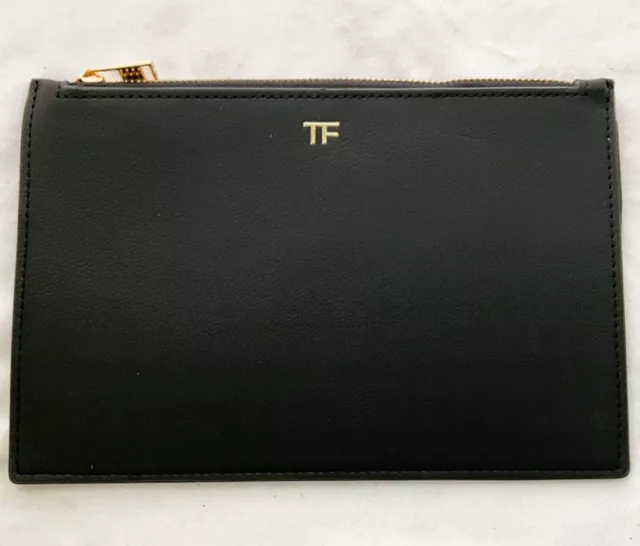 Tom Ford TF Black Faux Leather Flat Pouch Slim Clutch Cosmetic Bag  Case NWT