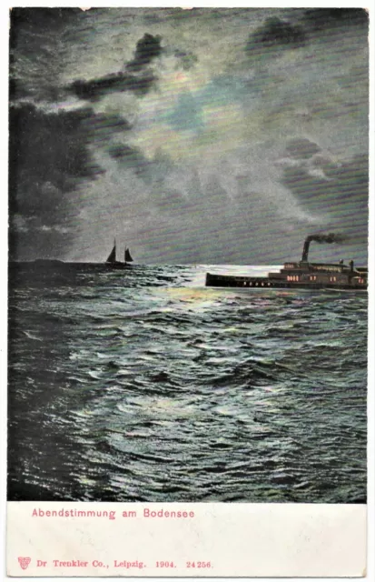 alte Ak Bodensee, Abendstimmung am Bodensee, Schiffe, ungelaufen 1904