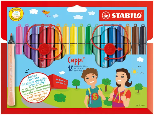 STABILO Cappi Fibre Tip Pens - Assorted Colours (Pack of 18)