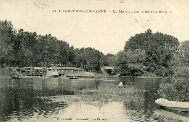 Carte CHAMPIGNY SUR MARNE La Marne vers le Bâteau Bordier