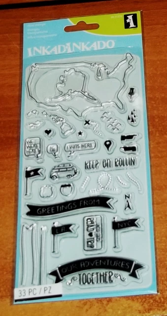 CLEAR ACRYLIC INKADINKADO OUR ADVENTURES ~ USA MAP, We were here, VAN wk CTMH bk