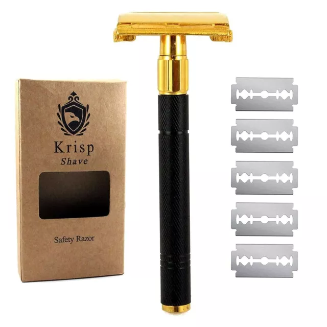 Long Double Edge Butterfly Safety Razor For Men Women + 5 Shaving Blades Gold