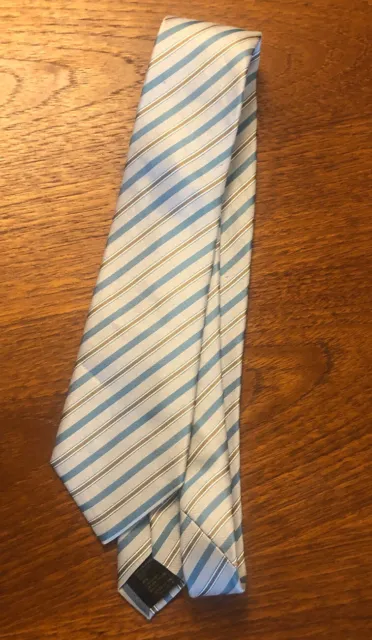 Hugo Boss 45% linen and 55% silk tie, multicolor stripe Blue Green Gray