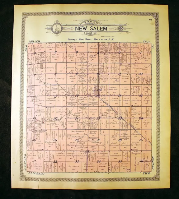 1913 Plat Map New Salem Township Mc Donough County Illinois