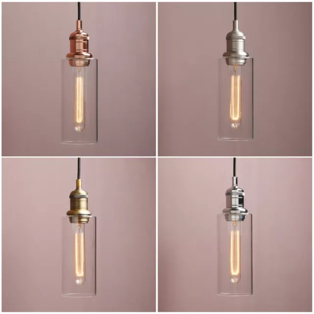 Industrial Cylinder Pendant Light Glass Shade Hanging Ceiling Lamp Home Bar Cafe