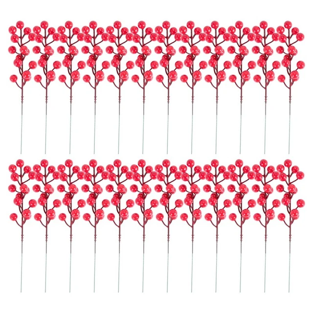 Red Berry Stems, confezione da 24 7,9 pollici bacche di Natale artificiali Holly Picks BU6