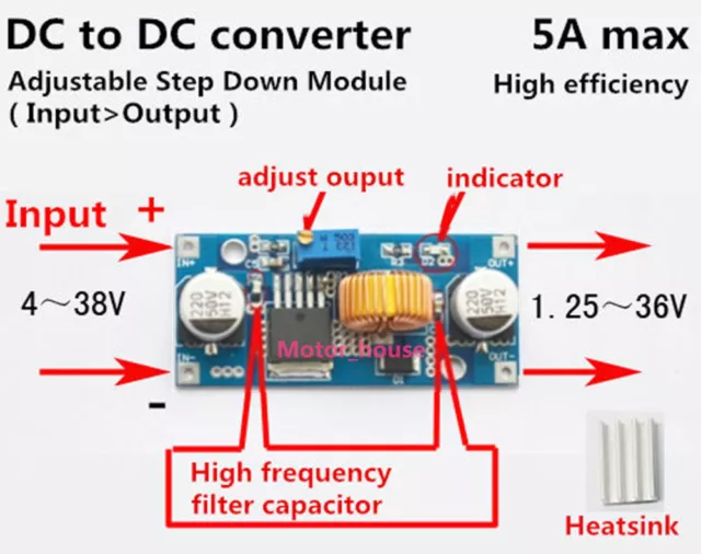 5A DC-DC 5V-36V to 3.3V 6V 9V 12V 24V Buck Step-down Converter Voltage Regulator