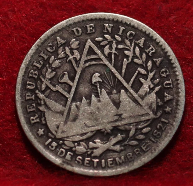 1887 Nicaragua 10 Centavos Silver Foreign Coin