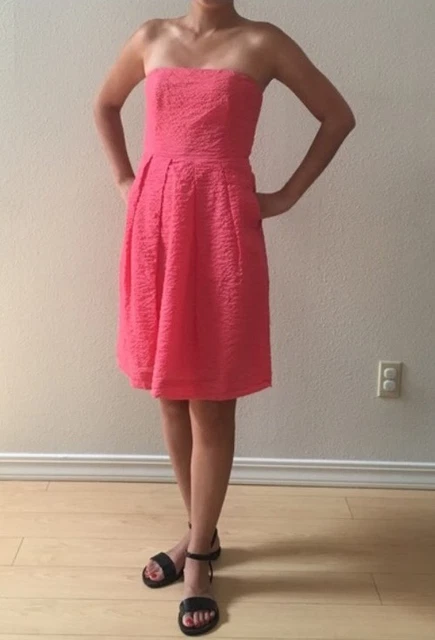 j crew pink strapless dress Vintage J. Crew Cotton Dress, Pink Swirl Puffy Texture