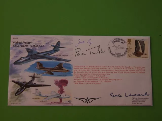 Raf Vickers Valliant Fdc Cover Signed Test Pilot Brian Trubshaw + Bryce, Edwards