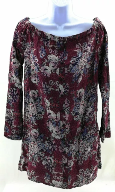 Love Fire Off The Shoulder Dress Juniors Size Medium Wine Floral Long Sleeve