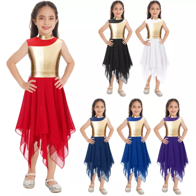 Girls Praise Lyrical Costume Dance Dress Sleeveless Dancewear Church Patchwork