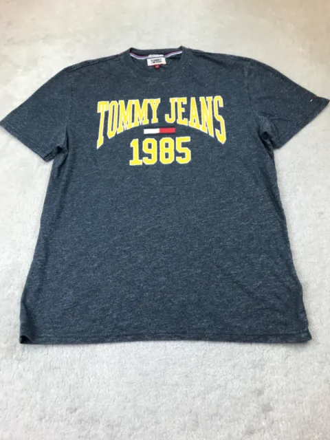 T-shirt Tommy Jeans grigia da uomo grande logo design manica corta cotone