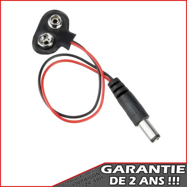 CÂBLE D'INTERFACE 9V 6F22 MUNI D'UNE PRISE JACK DE TYPE BARILLET 5.5x2.1mm (071)