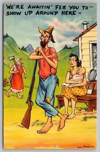Postcard Comic Hillbilly Humor We're Awaitin Fer You Around Here VTG c1910   G2