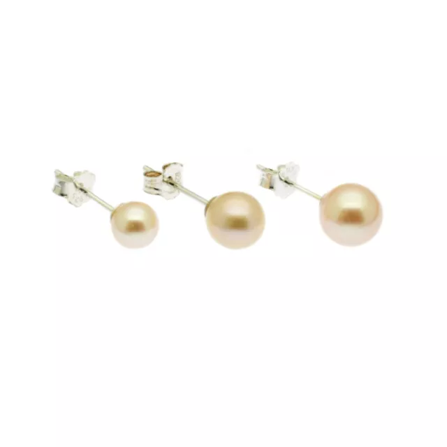 Pink Pearl Earrings Round AAA Cultured Freshwater Pearls Sterling Silver Studs