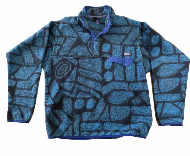 Patagonia Synchilla Snap T Pullover Fleece Jacket Aztec Stone Blue Mens L READ