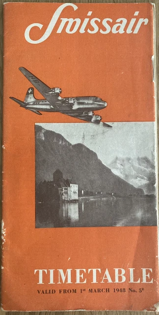 Swissair Timetable Summer 1948  Route Map