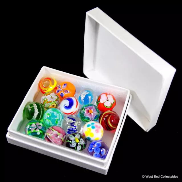Collectors Box Set of 16 x Handmade Marbles- 16mm Intricate Glass Art Toy Marble
