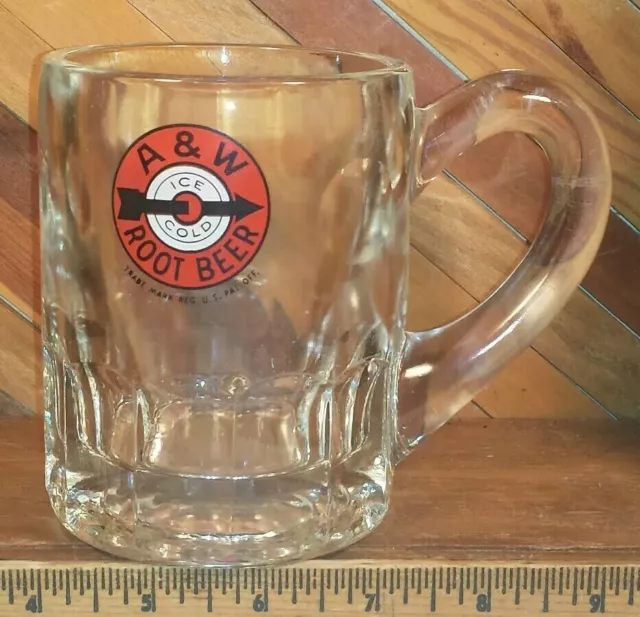 Vintage A&W Root Beer Elephant Ear Handle Thumbprint Glass Mug 4.25"