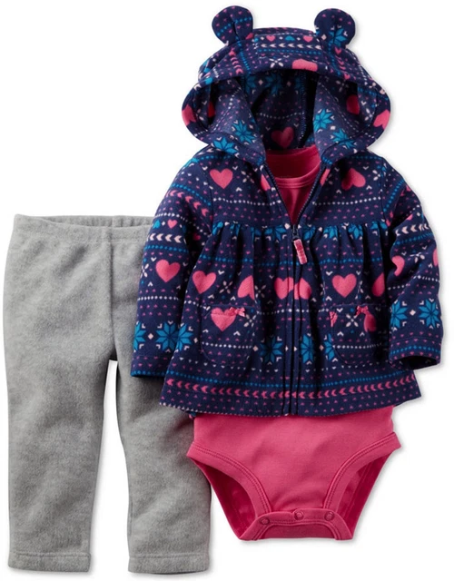 Carter's NWT 3M 6M Infant Girl Fleece Heart Hoodie Cardigan Bodysuit
