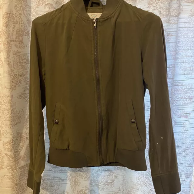 Womens Olive Green Waist Jacket Size Small Zipper Full Zip S Girls Bomber *READ*