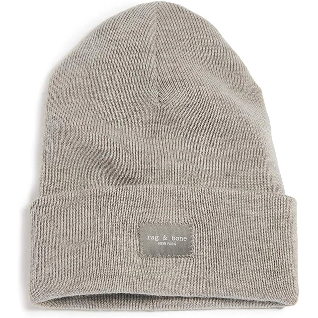 Rag & bone Femme Addison Bonnet Poids Moyen Tricot 100% Laine Gris Un Taille