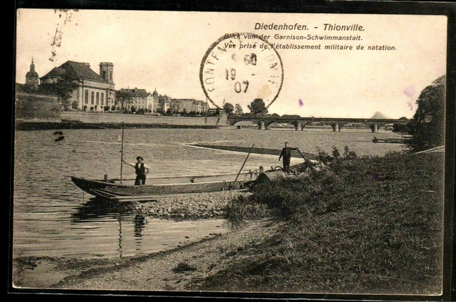 Ancien  CP. DIEDENHOFEN-THIONVILLE  blick von der-Garnison-Schwimmanstalt+ photo