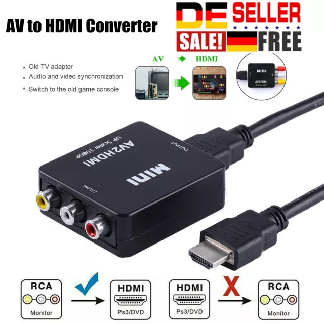 AV zu HDMI Konverter Adapter Full HD 1080P 4k Video Audio TV 3 RCA CVBS auf HDMI